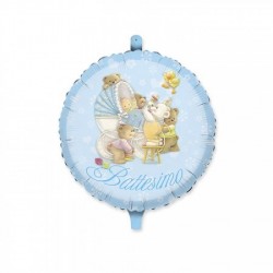 Palloncini in mylar celeste con baby bears per battesimo